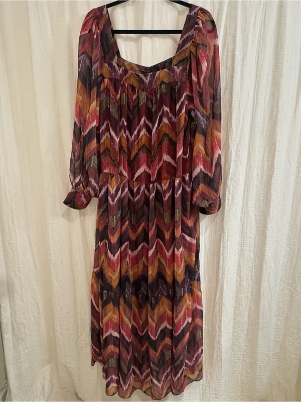 Women's Rust Chevron Tiered Maxi Dress Brown Size L - Image 3