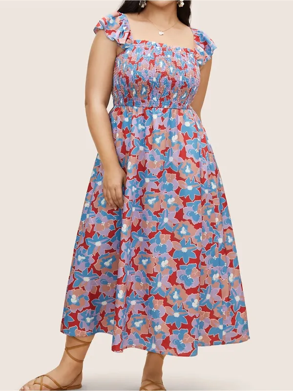 BloomChic Smocked Floral Maxi Dress in Red, Blue & Pink - Image 6
