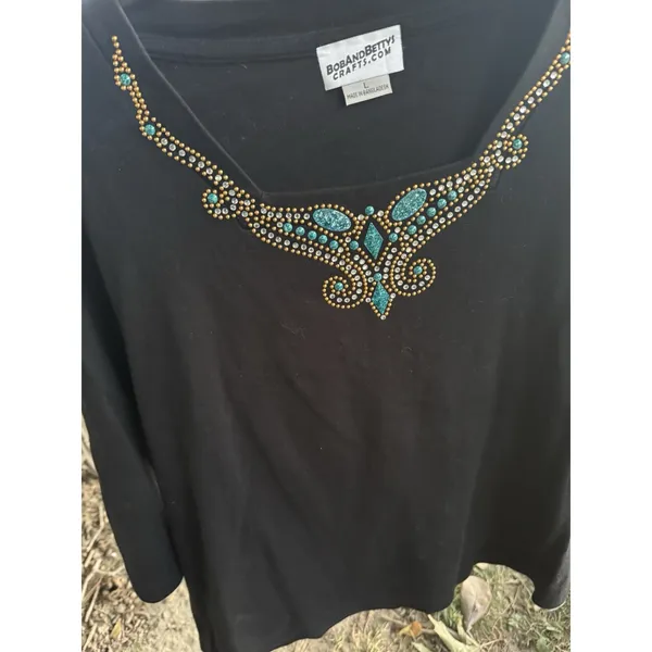 Bob‎ And Betty's Craft Women's Rhinestone And Turquoise Embellished Black Knit - Image 12