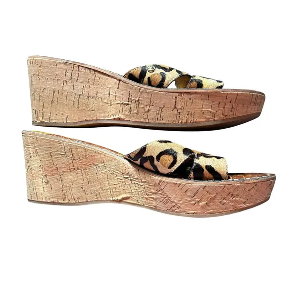 Womens Sam Edelman US Size 9 Eur 40 Leather Leopard Print Cork Wedge Slip On... - Image 4