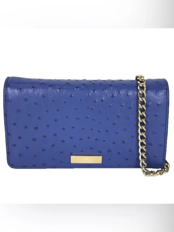 Kate Spade Alexander Ave Isabeli Blue Premium Ostrich Embossed Leather Crossbody - Image 4