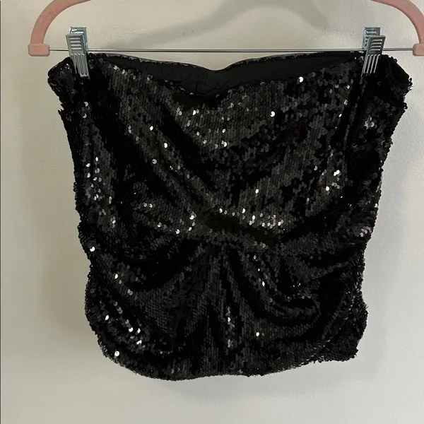 khy Black Sequined Strapless Top Size XL - Image 3