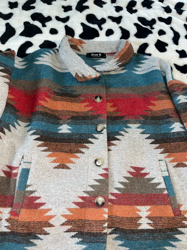 Women’s Blue B Aztec Jacket - Image 3