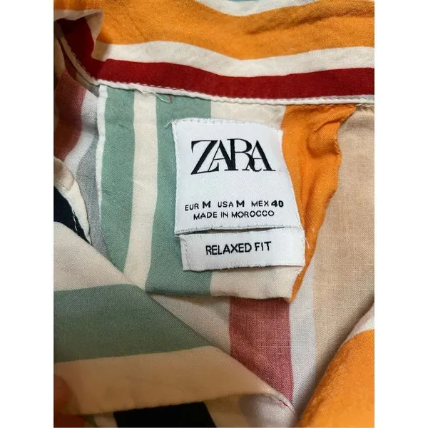 Zara Bright multicolored striped relaxed‎ fit womens button up blouse sz M - Image 3