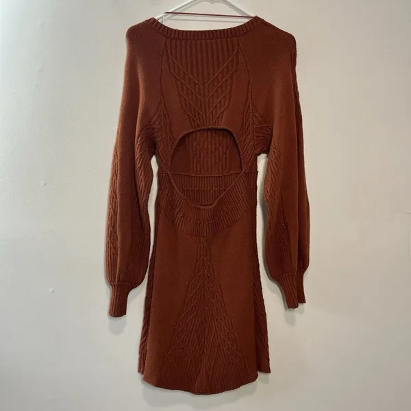 Free People Emmaline Mini Sweater Dress Cut Out Back in Burnt Orange Small‎ - Image 8