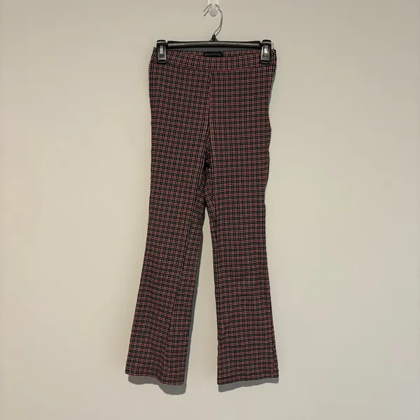 Urban Outfitters Plaid Stretch Crop Kick Flare Pants‎ red black Sz 0 - Image 2