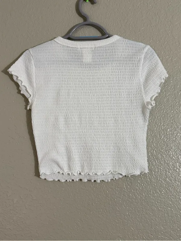 Altar’d State Small White Smocked Crop Top Lettuce Edge Baby Tee Coquette - Image 7