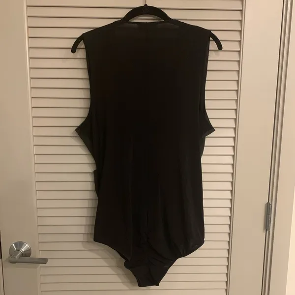 🍁 Bradamant Black Silk Wrap Sleeveless Bodysuit, Size XL - Image 7