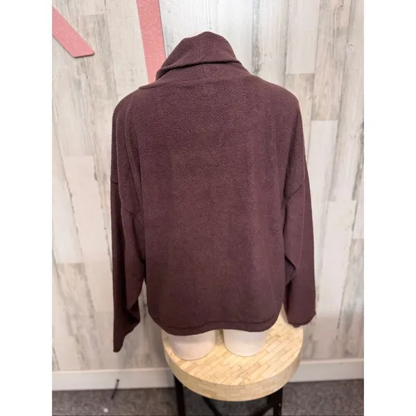 Aerie Plum Maroon Sherpa Fleece Cowl Neck Pullover Women’s XL - Image 3