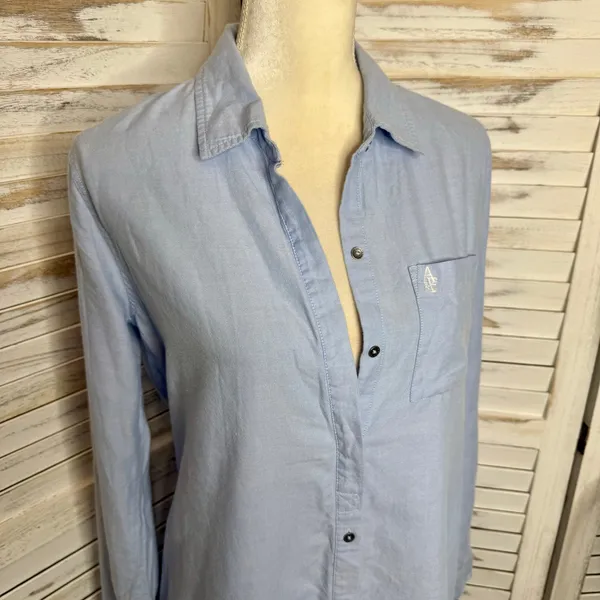 ABERCROMBIE & FITCH Women's Cotton Poplin Long Sleeve Shirt Shirtdress Blue - Image 6