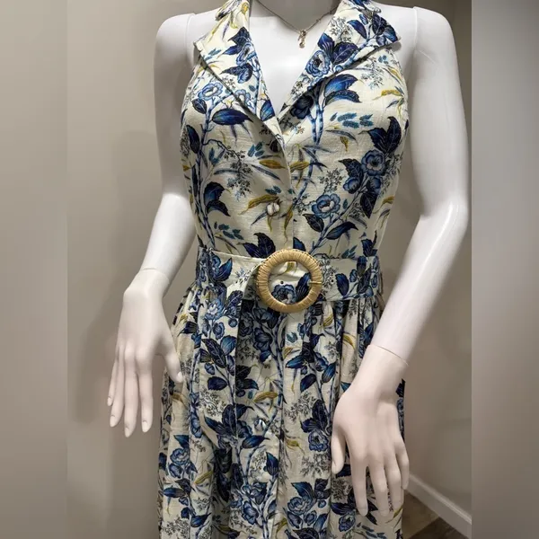 NWT Tuckernuck Lena Midi Dress Size 6 Blue White Floral Belted - Image 7