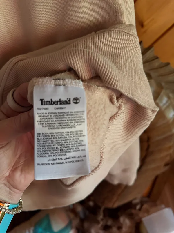 Timberland Men’s Hoodie- Cream w/white Logo - Image 4