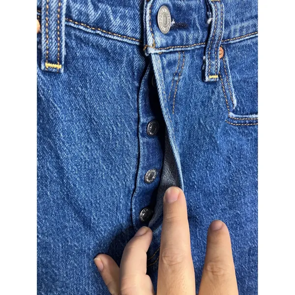 Levi's Ribcage Shorts Women 28 Blue Excellent Raw Hem High Rise Button Fly - Image 2