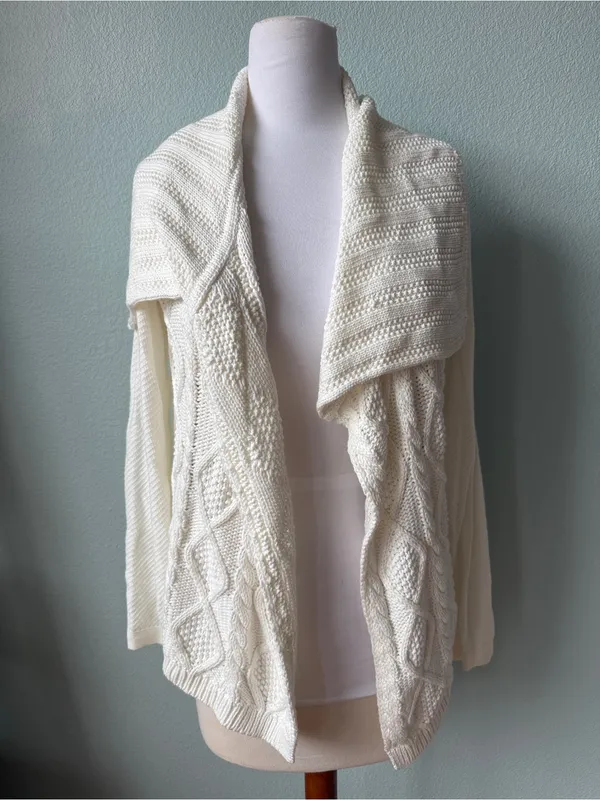 Cabi Ivory Open Waterfall Circle Cotton Cardigan Sweater Size Medium - Image 2