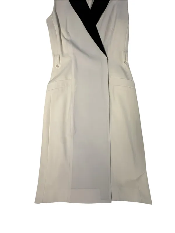 Calvin Klein Size 2 Tuxedo Wrap Dress Black White Belted Sleeveless Workwear - Image 7