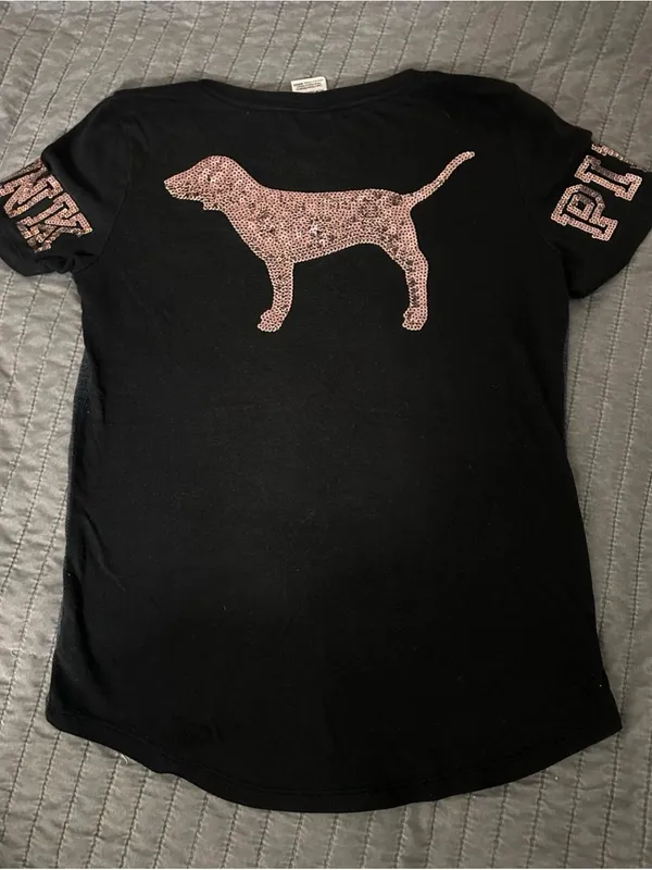 PINK VS Grey Bling Tee Shirt Size XS 0500 - Image 4