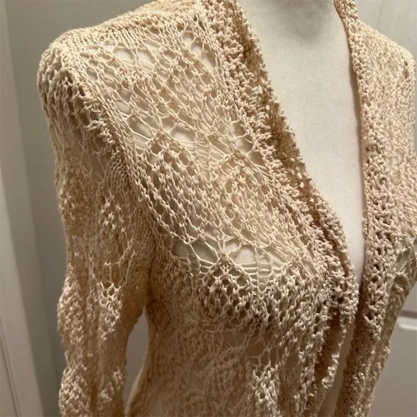 PattyBoutik Women's Ivory Open Front Loose Knit Boho Chic Cardigan Sweater - Image 2