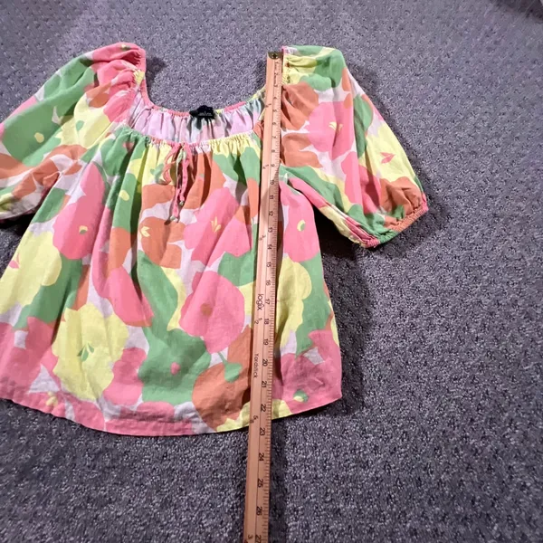 Sanctuary Floral Puff Sleeve Blouse Womens Large Multicolor Linen Blend Tie Neck - Image 6
