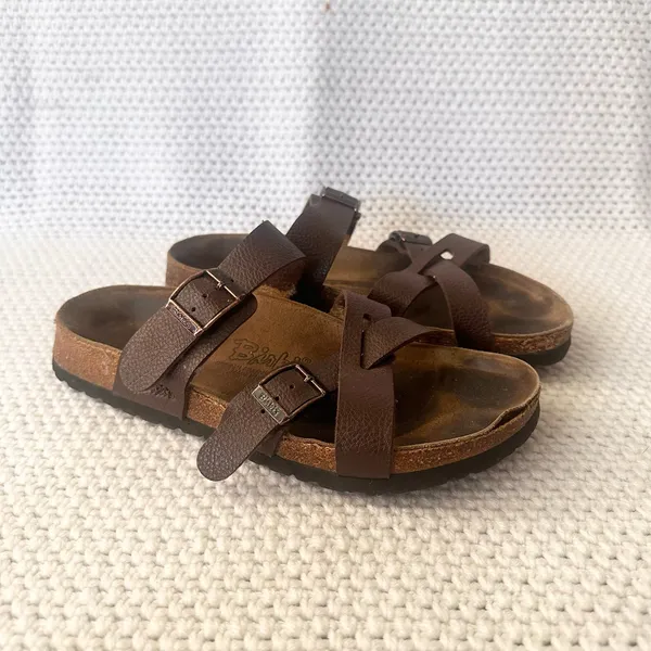 Birkenstock Birki's Brown Leather Nepal Strappy Slide On Sandals 38 Women 7 - Image 2