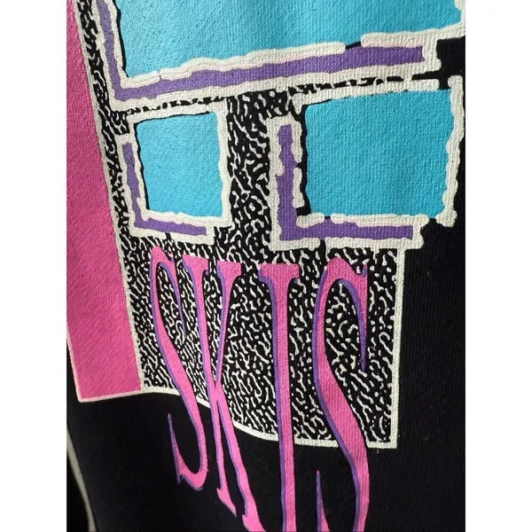 Vintage 80s 90s Ho Skis 1/4 Zip Tunic Sweatshirt Black Neon Pink Blue L - Image 6
