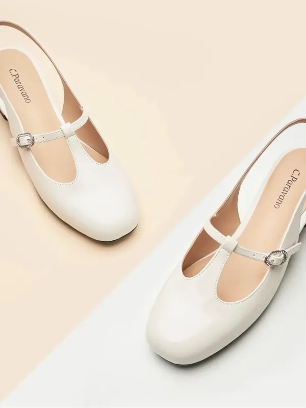C.Paravano T-Strap Slingback Mary Jane Nina Size 38 White - Image 3