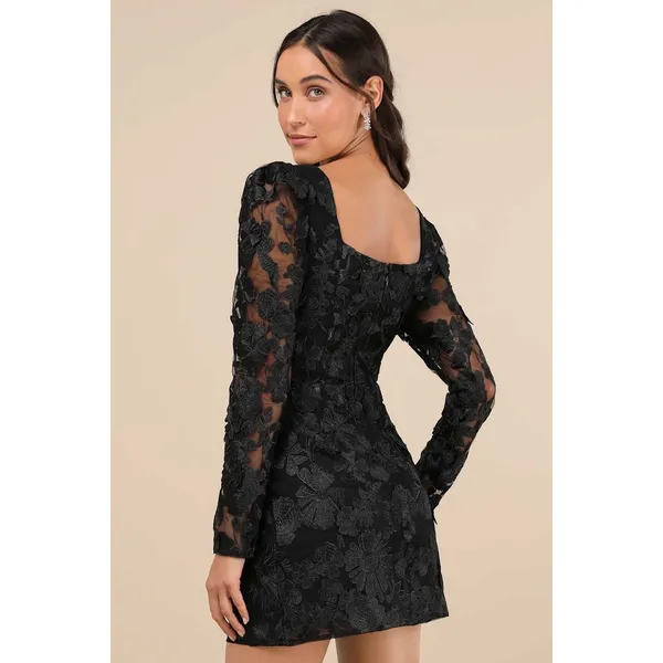 NWT Lulus Masterfully Eloquent Black 3D Floral Mini Dress Party Cocktails Sz M - Image 3