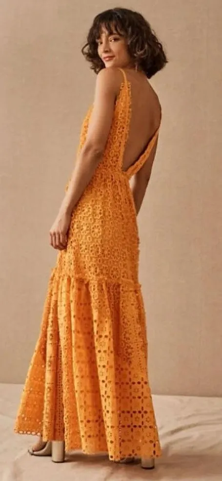 BHLDN x Free People Robinne Crochet Lace Maxi Dress Boho Yellow Orange Size M - Image 2