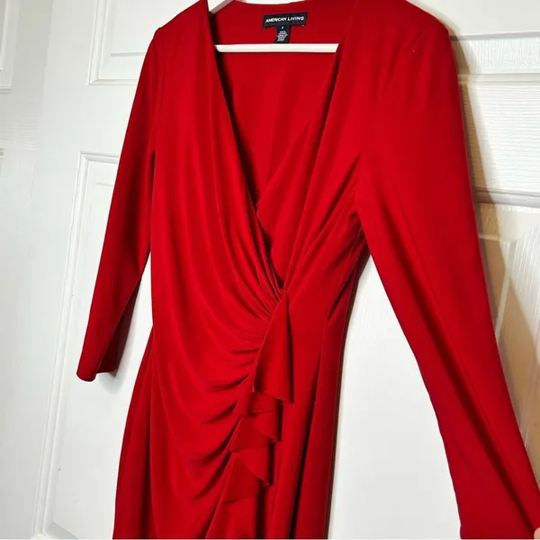 American Living Red 3/4 Sleeve‎ Ruched Sheath Dress Career Cocktail Party - Image 6