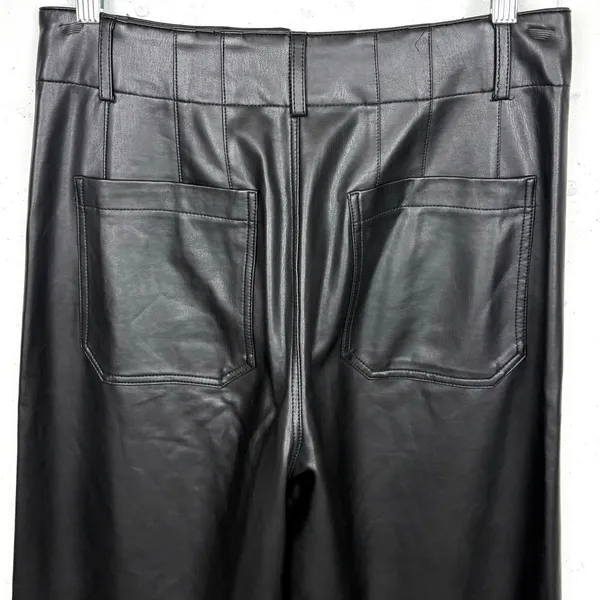 Anthropologie Maeve Colette Faux Leather Cropped Wide Leg Pants Black Size 28 - Image 10