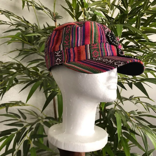 Y2K Boho Chic Kitschy Gypsy Hippie Aztec Western Beaded cross messenger cadet military newspaper baker boy cap hat - Image 4