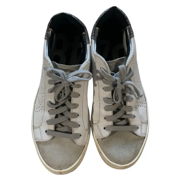 P448 John Sneaker UK 37 US 7 White Silver Glitter Low Top Distressed Luxury Core - Image 3