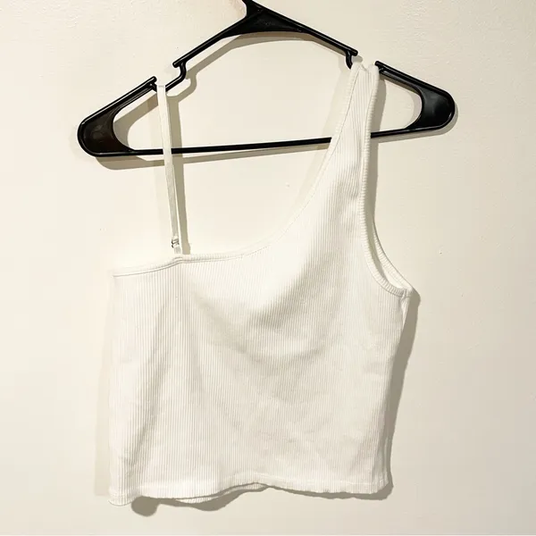 Zara Size‎ Large White Tank Spaghetti Strap Ribbed Tank Top Asymmetrical NEW - Image 5