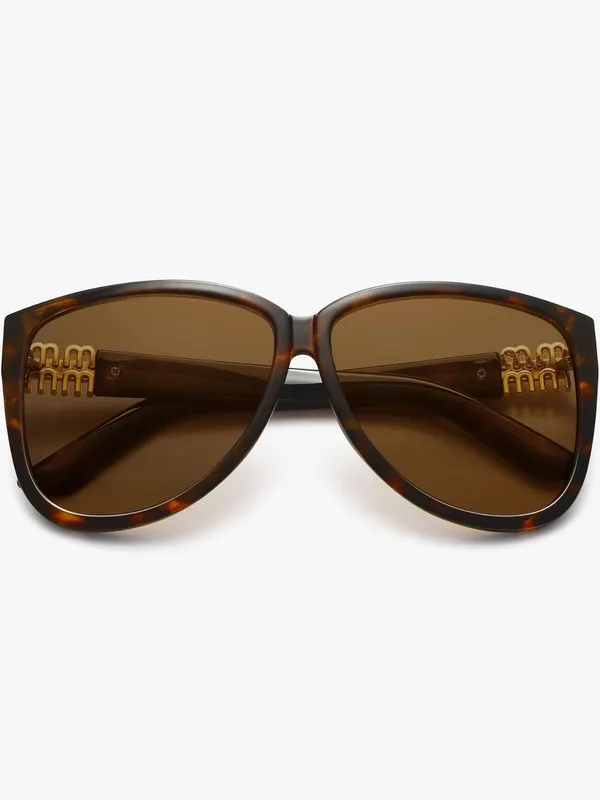Tortoiseshell Women's Sunglasses with Gold Accents - Brown Lenses - Image 2