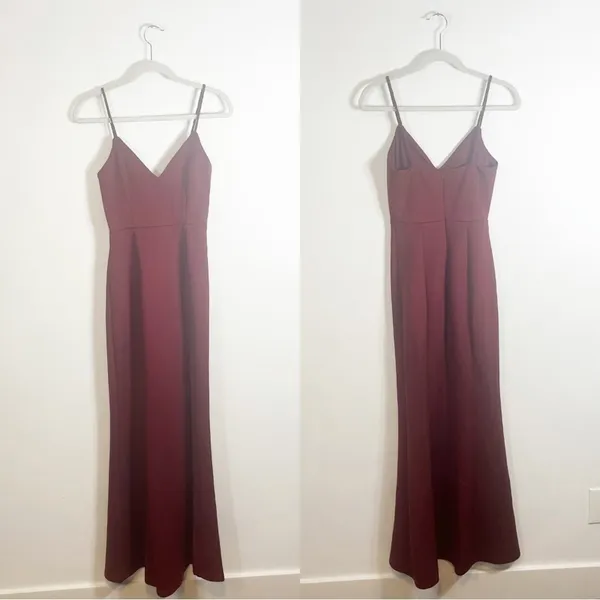 NWT Showpo Dare to Dream Maxi Dress Plunge Neck Split Leg Wine Red Size 4 - Image 4
