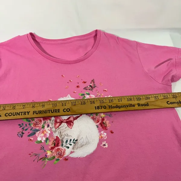 Azalea Sitting‎ Kitty Women Printed Tee Short Sleeve Causal Cotton Pink L - Image 5