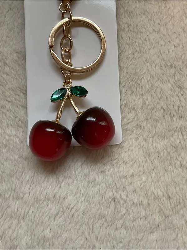Pastels Red Cherry Keychain with Green Leaves - Image 6