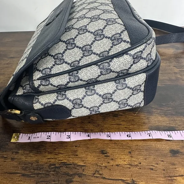 Gucci GG Monogram Vintage Crossbody Bag Medium Beige Blue Canvas Italy - Image 14