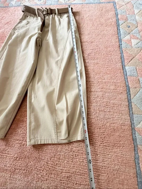Original Design High Rise Culottes Wide Leg Cropped Pants Beige Women M - Image 7