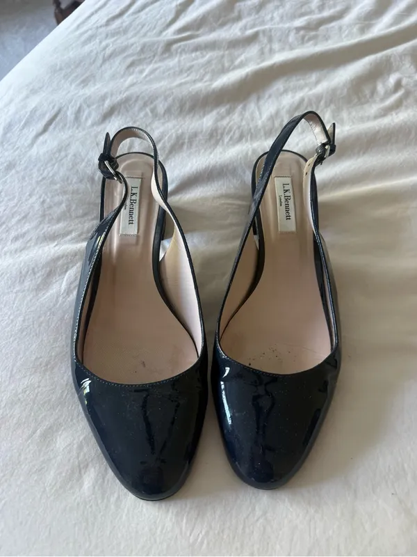 LK Bennett Navy Patent Slingback Block Heels - Image 4