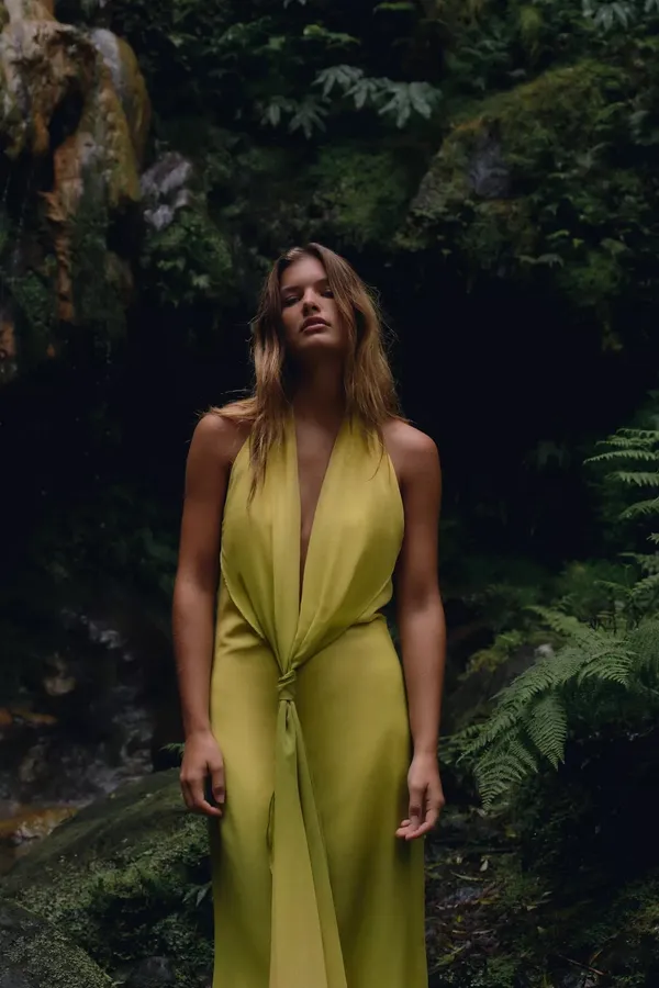 Zara elegant Yellow lime green Halter maxi dress evening wedding party - Image 13