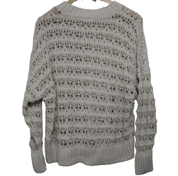 Womens Abercrombie & Fitch Cream Ribbed Knit Crochet Crewneck Sweater Size XL - Image 2