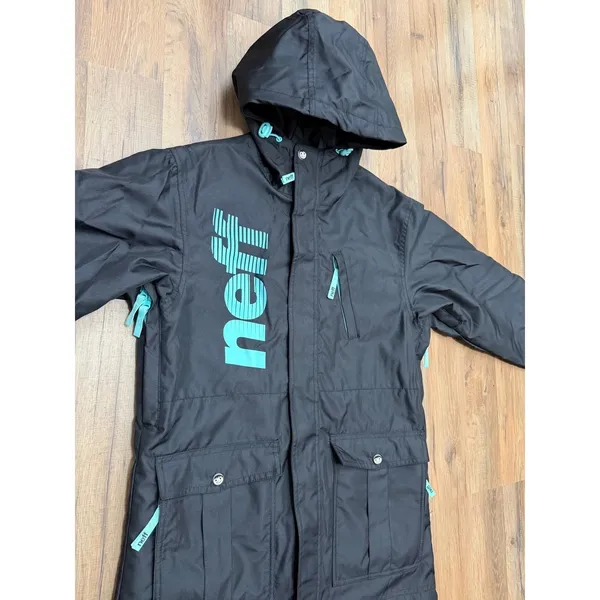 Neff Outerwear Snowboard Ski Jacket Large Black Blue Hooded Unisex Y2K - Image 4