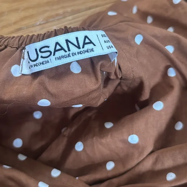 Lusana Leeta Brown Polka Dot Puff sleeve Short Sleeve V-neck Maxi Dress 4 - Image 4