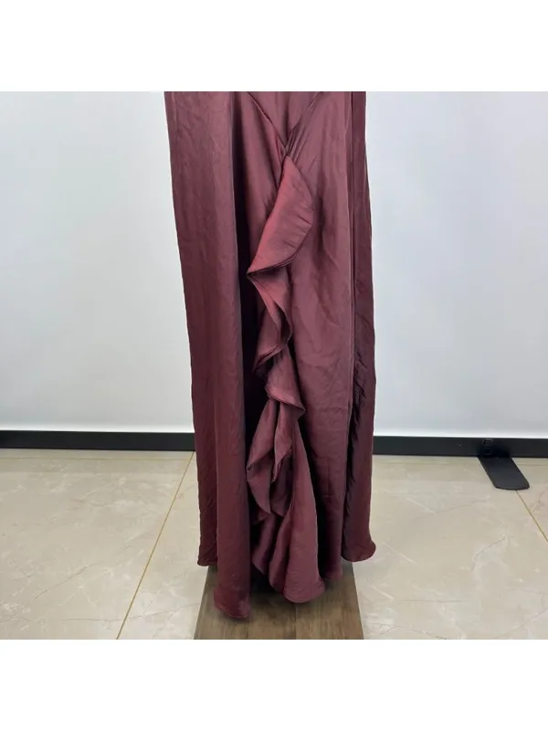 NWOT Farm Rio Ruffled Sleeveless V-Neck Maxi Dress Burgundy Size S - Image 8