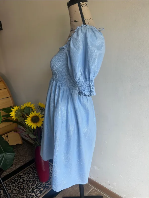 Hill House Athena Blue Glitter Smocked Nap Dress Size Small - Image 9