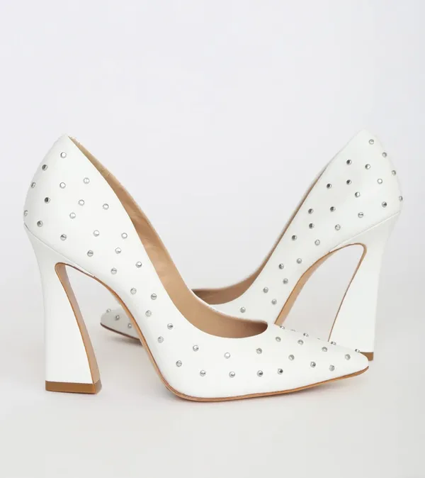 Schutz Belmira White Stud Leather Pumps - Image 2