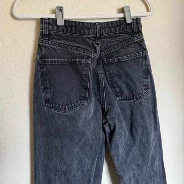 ZARA Cuffed Hem‎ Folded Over High Rise Wide Leg Jeans Sz 4 Black Distressed - Image 4