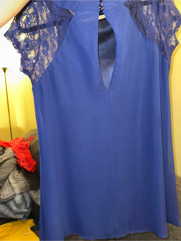 Women's Royal Blue Lace Sleeve Shift Dress - Image 6