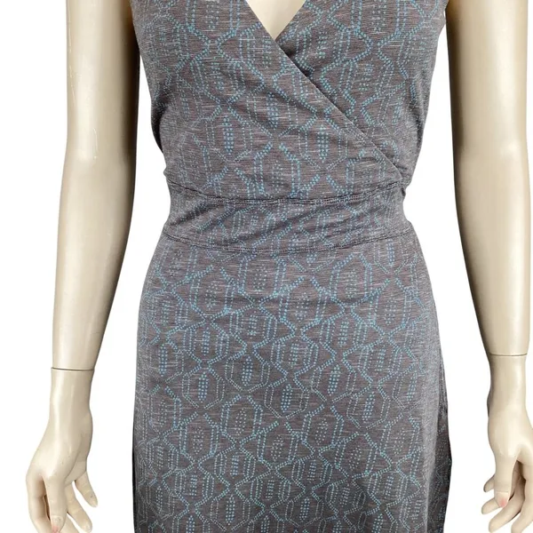 Toad‎ & Co Dress Size Medium Sleeveless Wrap Dress Brown & Blue Stretch - Image 4