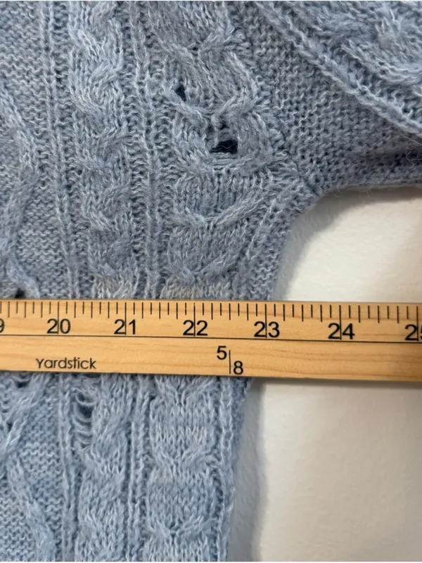 Free People Blue Distressed Turtleneck Sweater Size XS Oversized Wool Cable Knit - Image 5